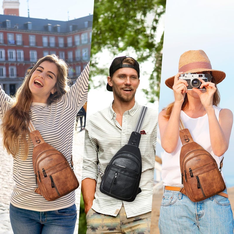 LATMAP 7L Sling Bag For Women Men Backpack Fanny Pack Crossbody Chest Travel Shoulder Belt Bags Purse Handbag PU Leather - Image 3